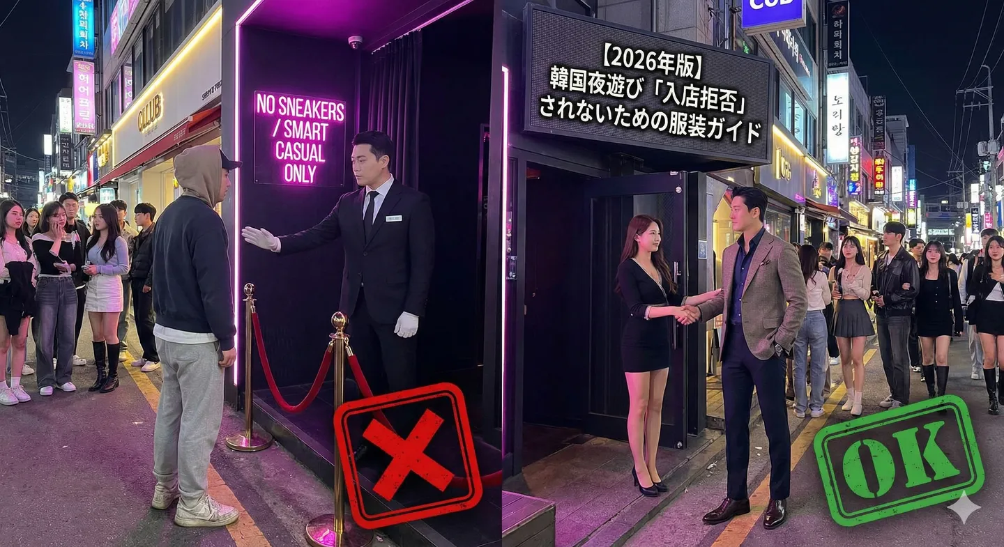 【2026年版】スニーカー入店NG？韓国夜遊びで「入店拒否」されないための正しい服装ガイドと、モテる男のドレスコード